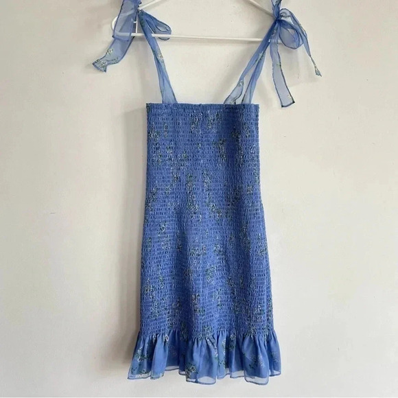 Amanda Uprichard x Revolve Amara Smocked Mini Dress Floral Blue Sundress Petite - Picture 5 of 12